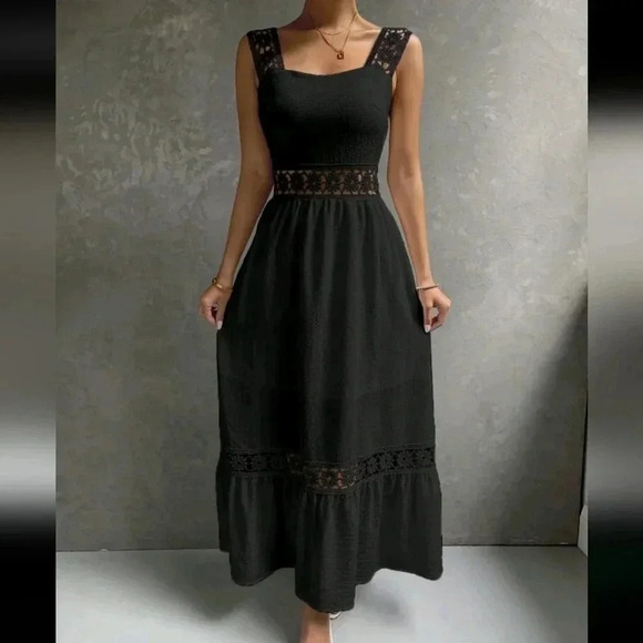 COPY - Guipure Lace Insert Ruffle Hem Dress - Picture 2 of 6